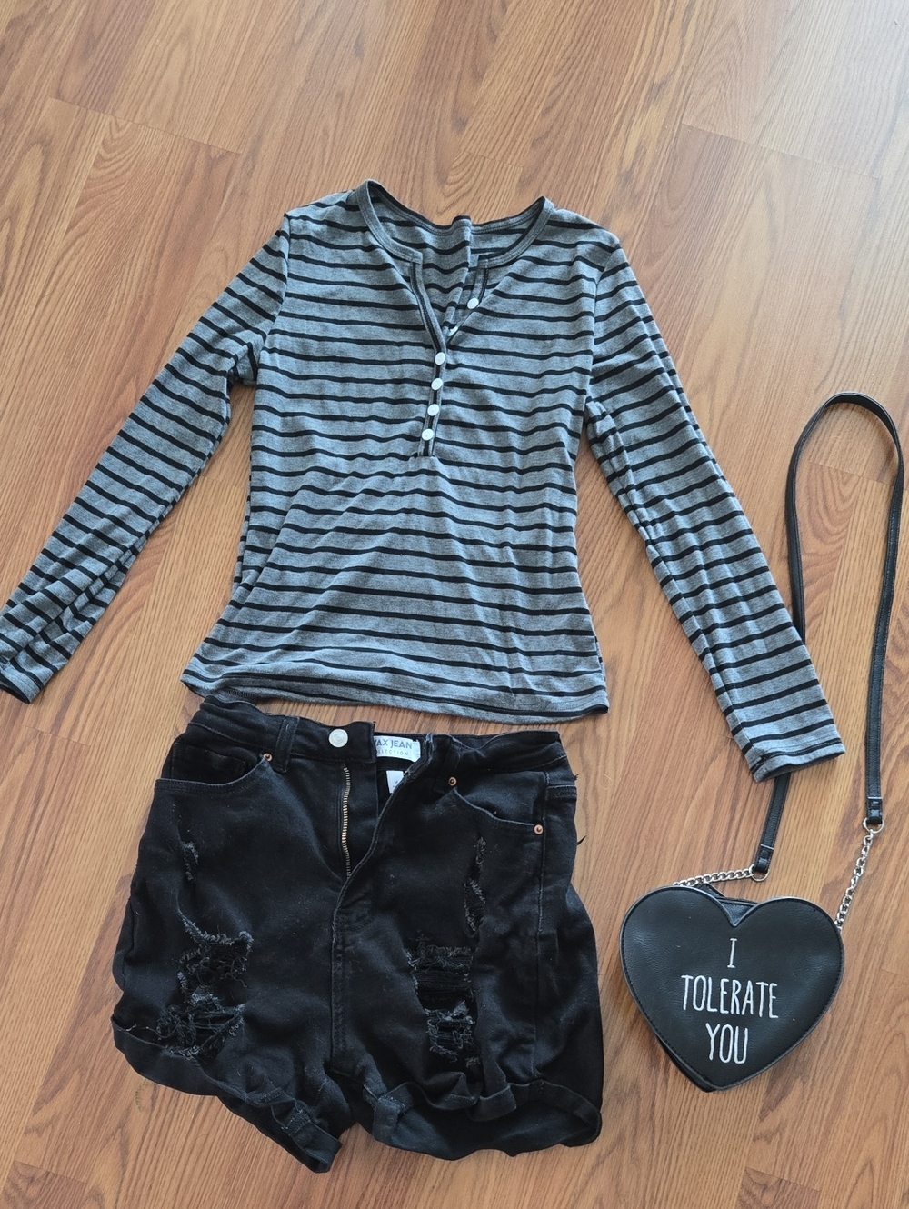 Striped Long-Sleeve Henley Top - Gray/Black